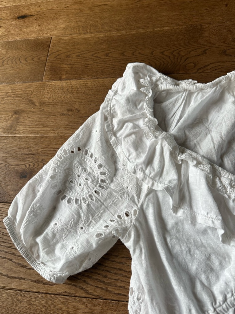 Anthropologie White Eyelet Ruffle V-Neck Top - Picture 6 of 10